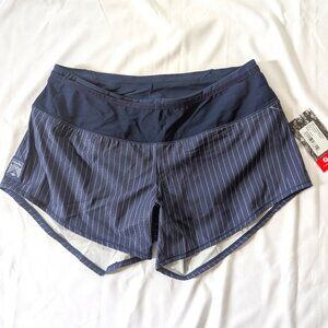 NEW Oiselle Toolbelt Roga Shorts Running Women's 6 Grounded Pinstripe Navy blue
